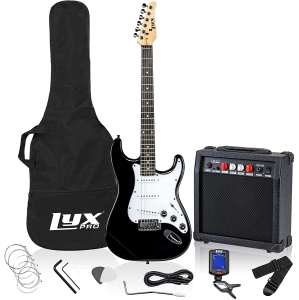 LyxPro Electric Guitar 39" inch Complete Beginner Starter kit Full Size with 20w Amp, Package Includes All Accessories, Digital Tuner, Strings, Picks, Tremolo Bar, Shoulder Strap, and Case Bag - Black
