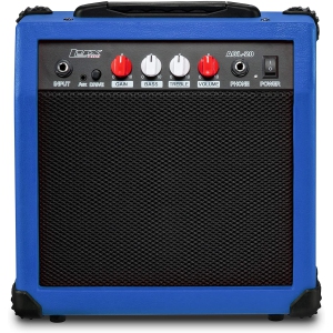 LyxPro Electric Guitar Amp 20 Watt Amplifier Built In Speaker Headphone Jack And Aux Input Includes Gain Bass Treble Volume And Grind - Blue