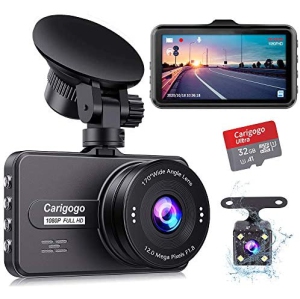 Carigogo Dash Cams for Cars Front and Rear with 32g SD Card Included, FHD 1080P Dash Cameras with F1.8 Night Vision