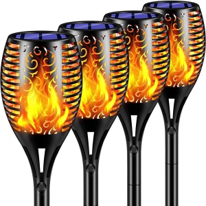 ISTAR Solar Torch Light Outdoor, 96 Led Tiki Torches with Flickering Flame and Three Lighting Modes, Waterproof Landscape Garden Pathway Decoration Lighting with Auto On/Off Dusk to Dawn (4 Pack)