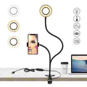 IMGadgets Desk Clip USB Ring Light | Lazy Bracket Cell Phone Holder, Selfie Ring Light for Live Stream, Flexible Long Arms Gooseneck Mount, Clamp with LED Selfie Light for Mobile