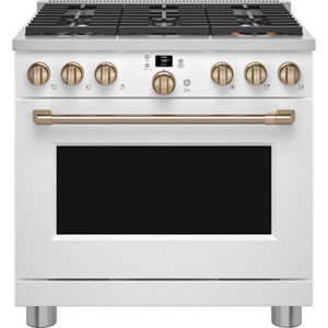 Café 36" 6.2 Cu. Ft. Fan Convection Freestanding Gas Range (CGY366P4TW2) - Matte White