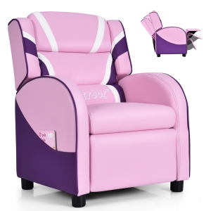 Costway Kids Recliner Chair Gaming Sofa PU Leather Armchair w/Side Pockets