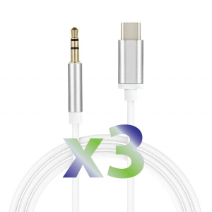 Exian Type-C / USB C to Aux 3.5mm Cable White 1M 3/Pkg