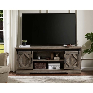 WAMPAT 59 Inch Farmhouse Sliding Barn Door TV Stand for 65" Flat Screen Rustic Grey