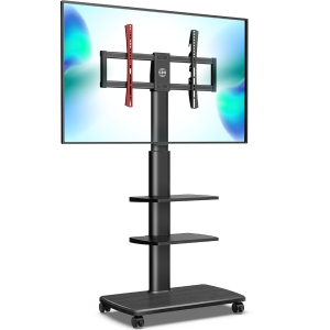 FITUEYES Mobile TV Stand/Cart with Wheels Swivel Mount and Shelves Height Adjustable for 32 to 65 inch LCD LED OLED Plasma Flat Panel Screens