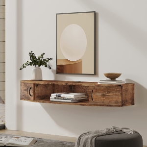 FITUEYES Floating TV Stands Entertainment Center Wall Mount Shelves Media Console Storage Shelf with Doors Rustic Brown