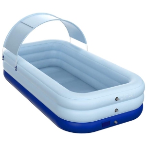 WINGOMART Auto Inflation Swimming Pool,Sun Resistant Inflatable swimming Pool Float Raft Removable Canopy for Outdoor Backyard Water Party- (210×150×68cm) 83X59X27in - BLUE