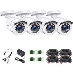 ZOSI 1080P Wired Add-On Home Security Camera Kit Outdoor for 720P/1080P/5MP/4K HD-TVI DVR Surveillance System with 80ft Night Vision - 4-Pack - White