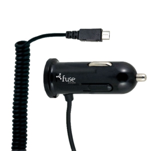 Fuse - Car Charger Micro USB Hard Wired 2.4Amp + Additional USB Port 8ft Coil