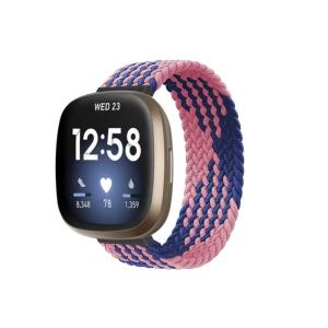 StrapsCo Patterned Elastic Nylon Watch Band Strap for Fitbit Sense - L - Fits 6.6" - 6.9" Wrist - Pink & Blue Buffalo