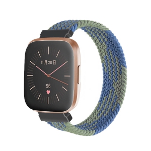 StrapsCo Patterned Elastic Nylon Watch Band Strap for Fitbit Versa & Versa 2 - S - Fits 5.8" - 6.1" Wrist - Blue Buffalo
