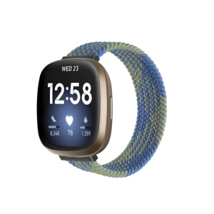 StrapsCo Patterned Elastic Nylon Watch Band Strap for Fitbit Versa 3 - L - Fits 6.6" - 6.9" Wrist - Blue Buffalo