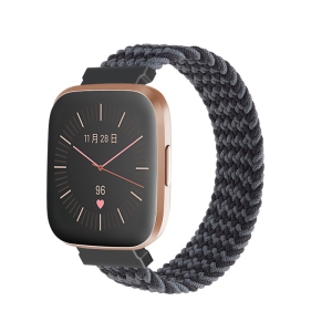 StrapsCo Patterned Elastic Nylon Watch Band Strap for Fitbit Versa & Versa 2 - L - Fits 6.6" - 6.9" Wrist - Black Waves