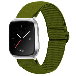 StrapsCo Adjustable Elastic Nylon Watch Band Strap for Fitbit Versa & Versa 2 - Military Green