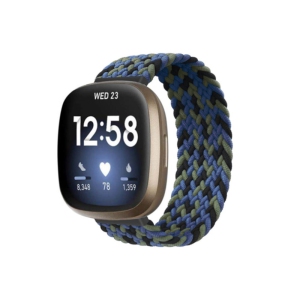 StrapsCo Patterned Elastic Nylon Watch Band Strap for Fitbit Versa 3 - M - Fits 6.2" - 6.5" Wrist - Digi Grey