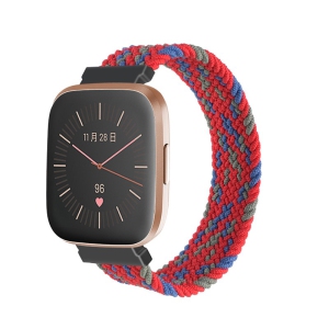StrapsCo Patterned Elastic Nylon Watch Band Strap for Fitbit Versa & Versa 2 - M - Fits 6.2" - 6.5" Wrist - Digi Red