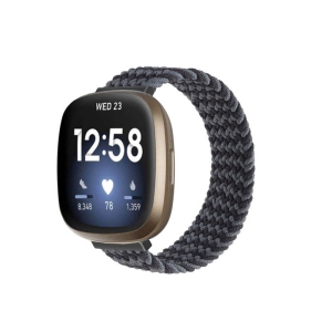 StrapsCo Patterned Elastic Nylon Watch Band Strap for Fitbit Versa 3 - M - Fits 6.2" - 6.5" Wrist - Black Waves