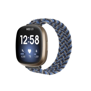StrapsCo Patterned Elastic Nylon Watch Band Strap for Fitbit Versa 3 - S - Fits 5.8" - 6.1" Wrist - Grey Weave