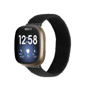 StrapsCo Elastic Nylon Watch Band Strap for Fitbit Versa 3 - M - Fits 6.2" - 6.5" Wrist - Black