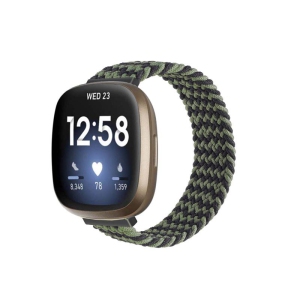 StrapsCo Patterned Elastic Nylon Watch Band Strap for Fitbit Versa 3 - S - Fits 5.8" - 6.1" Wrist - Grey Waves