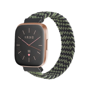 StrapsCo Patterned Elastic Nylon Watch Band Strap for Fitbit Versa & Versa 2 - S - Fits 5.8" - 6.1" Wrist - Grey Waves