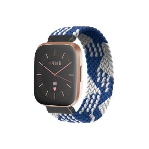 StrapsCo Patterned Elastic Nylon Watch Band Strap for Fitbit Versa & Versa 2 - M - Fits 6.2" - 6.5" Wrist - Blue & White Buffalo