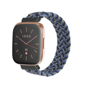 StrapsCo Patterned Elastic Nylon Watch Band Strap for Fitbit Versa & Versa 2 - S - Fits 5.8" - 6.1" Wrist - Grey Weave