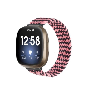 StrapsCo Patterned Elastic Nylon Watch Band Strap for Fitbit Sense - S - Fits 5.8" - 6.1" Wrist - Pink Waves