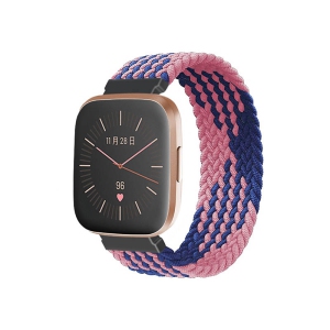 StrapsCo Patterned Elastic Nylon Watch Band Strap for Fitbit Versa & Versa 2 - M - Fits 6.2" - 6.5" Wrist - Pink & Blue Buffalo
