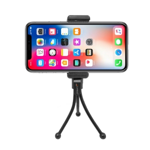 LATNEX Compact Pocket Sized Mini Tabletop Tripod Stand with Flexible, Bendable Legs & Bracket Mount for Universal Cameras & Smartphones - Black