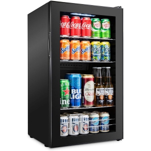 Ivation Réfrigérateur à Boissons de 126 Canettes | Mini Réfrigérateur Ultra Cool Autonome | Refroidisseur de Bière, Cocktails, Soda, Jus pour Maison & Bureau | Porte en Verre Réversible & Étagères Ajustables - Noir