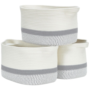 DECOMOMO Cotton Rope Baskets Woven Foldable Storage Bin with Handles | 15”(L) x 11” (W) x 10” (H) | 3 Pack