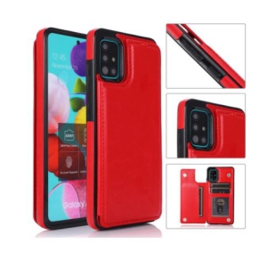 Leather Flip Wallet Case Card Holder Phone Back Cover for Samsung Galaxy S21 Ultra (Red)