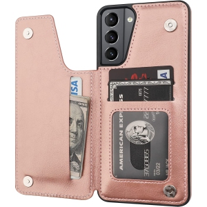 Leather Flip Wallet Case Card Holder Phone Back Cover for Samsung Galaxy S21 (Pink) - Free Shipping