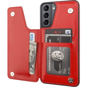 Leather Flip Wallet Case Card Holder Phone Back Cover for Samsung Galaxy S21 (Red) - Free Shipping