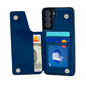 Leather Flip Wallet Case Card Holder Phone Back Cover for Samsung Galaxy S21 Ultra (Blue)