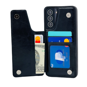 Leather Flip Wallet Case Card Holder Phone Back Cover for Samsung Galaxy S21 Ultra (Black)