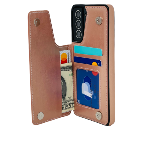 Leather Flip Wallet Case Card Holder Phone Back Cover for Samsung Galaxy S21 Ultra (Pink)