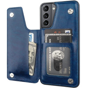 Leather Flip Wallet Case Card Holder Phone Back Cover for Samsung Galaxy S21 (Blue) - Free Shipping