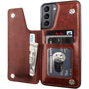 Leather Flip Wallet Case Card Holder Phone Back Cover for Samsung Galaxy S21 (Brown) - Free Shipping