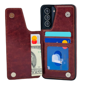 Leather Flip Wallet Case Card Holder Phone Back Cover for Samsung Galaxy S21 Ultra (Brown)