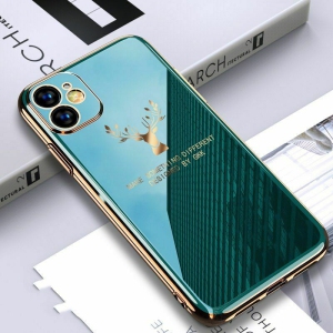 Plating Deer Case Camera Protect Phone Skin Case Cover For iPhone 12 and 12 Pro (Green)