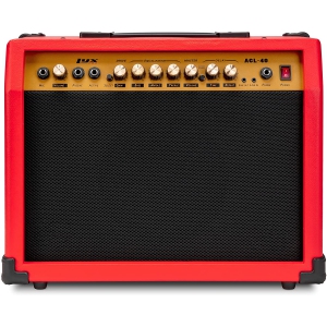LyxPro 40 Watt Guitar Amplifier Built In Speaker Active Passive, Headphone And Microphone,Aux Input Includes Gain Bass Middle Treble Delay Time Repeat Volume And Grind, Red