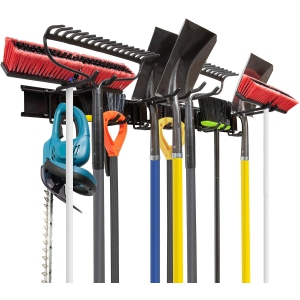 Tool Storage Rack, 8 Piece Garage Organizer, Metal, Wall Mounted, Holder for Broom, Mop, Rake Shovel & Tools, by Right-Hand Storage Solution