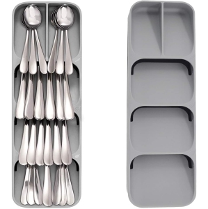 ISTAR Kitchen Drawer Organizer Tray for Cutlery Silverware Original Junk Drawer Organizer-Granite Knife and Fork Storage Box Kitchen Organizer (Grey)