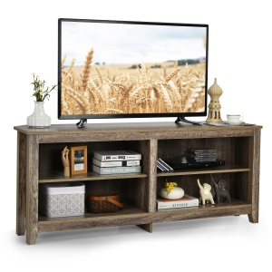 Costway Meuble TV d'Angle de 58 po, Console Médias de Divertissement avec 4 Compartiments et 2 Étagères