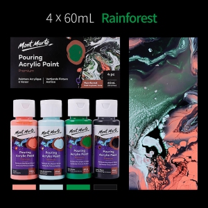 Fluid Acrylic Pouring Paint, 60ml/Tube, Set of 4 Colors - Rainforest