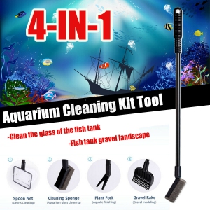 ISTAR 4 in 1 Aquarium Fish Tank Cleaning Tools Functional Long Handle Clean Brush for Fish Tank Cleaning