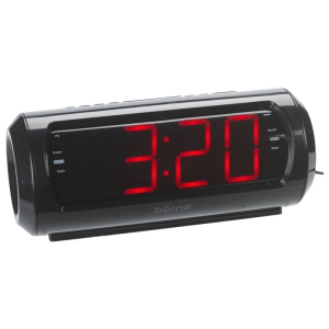 Borne - AM / FM Clock Radio with Large Digital Display, Two Alarms, Black